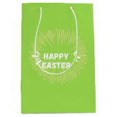 Sac Cadeau Moyen Joyeux texte de Pâques sur vert (Devant)