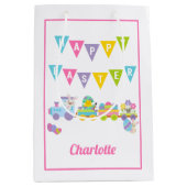 Sac Cadeau Moyen Joyeux Train Bunny Pâques rose Moyen (Devant)