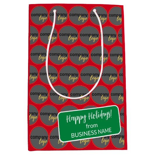 SAC CADEAU MOYEN JOYEUX VACANCES ROUGE VERT LOGO D'AFFAIRES MARQUÉ (Devant)