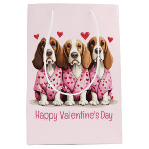 Sac Cadeau Moyen Joyeux Valentines Day Basset Hound Dogs