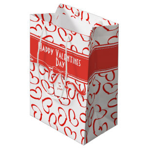 Sac Cadeau Moyen Joyeux Valentines Day Red Open Hearts Motif & Bow