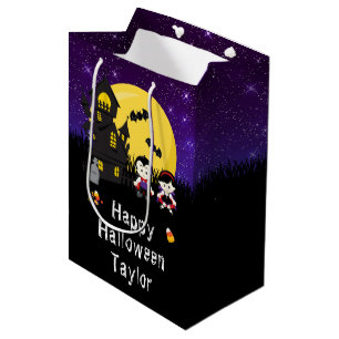 Sac Cadeau Moyen Joyeux Vampires du parti Halloween violet foncé