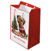 Sac Cadeau Moyen Joyeux Yorkshire Terrier Chiens de Noël (Devant Angle)
