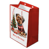Sac Cadeau Moyen Joyeux Yorkshire Terrier Chiens de Noël (Dos Angle)