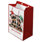 Sac Cadeau Moyen Joyeux Yorkshire Terrier Chiens de Noël (Devant Angle)