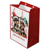 Sac Cadeau Moyen Joyeux Yorkshire Terrier Chiens de Noël (Dos Angle)