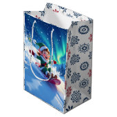Sac Cadeau Moyen Joyful Christmas Elf Sledding  (Devant Angle)