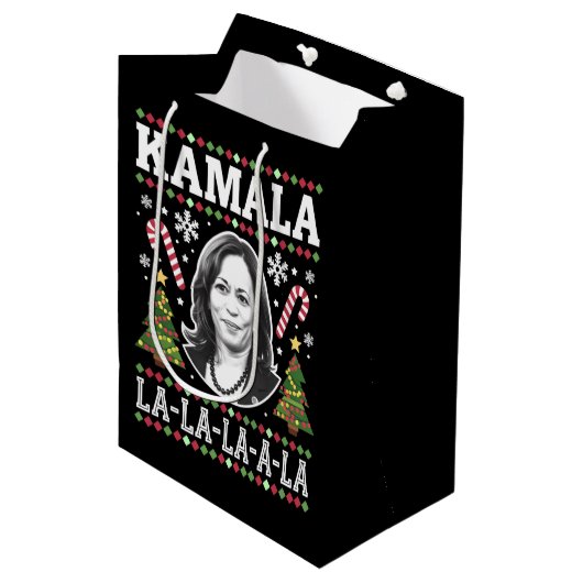 Sac Cadeau Moyen Kamala Harris 2024 Comma de Noël La Xmas (Devant Angle)