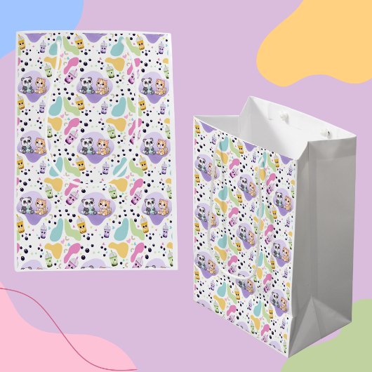 Sac Cadeau Moyen Kawaii Panda & Tiger Bubble Tea Kids