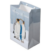 Sac Cadeau Moyen King Penguin Pair embrasser Noël (Devant Angle)