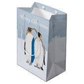 Sac Cadeau Moyen King Penguin Pair embrasser Noël (Dos Angle)