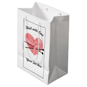 Sac Cadeau Moyen "Knit with Love" Coeur de fils