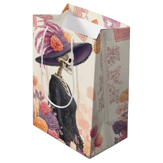 Sac Cadeau Moyen La Catrina Skeleton Lady Day of Dead Decoupage (Dos Angle)
