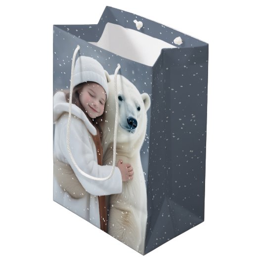 Sac Cadeau Moyen La fille et l'ours polaire (Devant Angle)