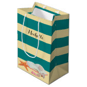 Sac Cadeau Moyen La rayure turquoise et les coquillages ont (Devant Angle)
