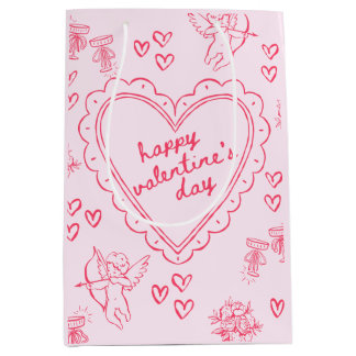 Sac Cadeau Moyen La Saint-Valentin Galentine Rose Féminin