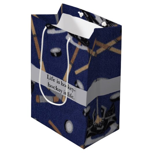 Sac Cadeau Moyen La vie est hockey (Devant Angle)