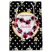 Sac Cadeau Moyen Ladybugs et fleurs Anniversaire (Devant)