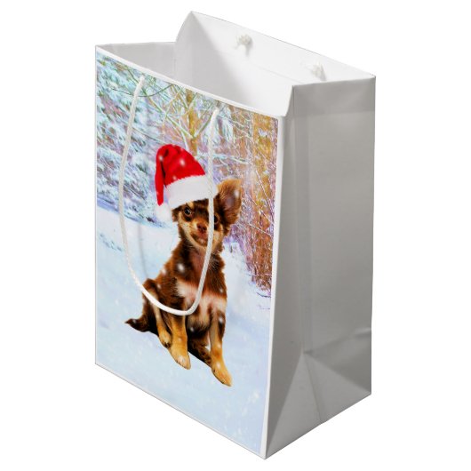 Sac Cadeau Moyen Laisser neiger Noël Chihuahua Chig (Devant Angle)