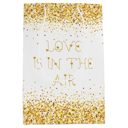 Sac Cadeau Moyen L'Amour Est Dans L'Air Texte & Parties scintillant (Devant)