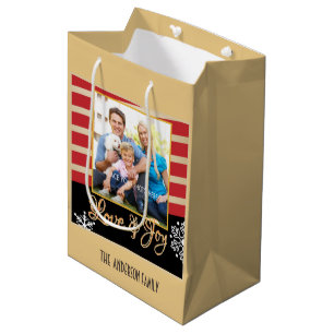 Sac Cadeau Moyen L'amour et la joie, photo ont personnalisé Noël