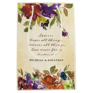 Sac Cadeau Moyen L'amour n'échoue jamais Bible Verse Automne Floral