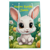 Sac Cadeau Moyen 🌷 Lapin Blanc Fluffy Avec Fleurs De Printemps 🐰 (Dos)