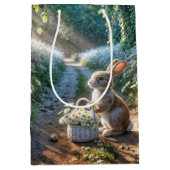 Sac Cadeau Moyen Lapin d'anniversaire avec un panier de marguerites (Devant)