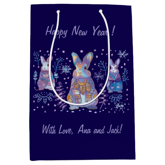 Sac Cadeau Moyen Lapin de Noël (Devant)