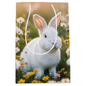Sac Cadeau Moyen Lapin De Pâques Blanche Dans Les Marguerites (Devant)