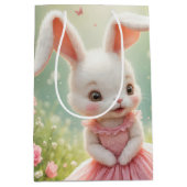 Sac Cadeau Moyen Lapin de Pâques en robe rose (Devant)