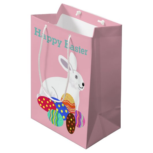Sac Cadeau Moyen Lapin de Pâques et oeufs au chocolat (Devant Angle)