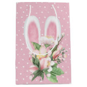 Sac Cadeau Moyen Lapin De Pâques Oreilles En Bouquet De Fleurs (Devant)