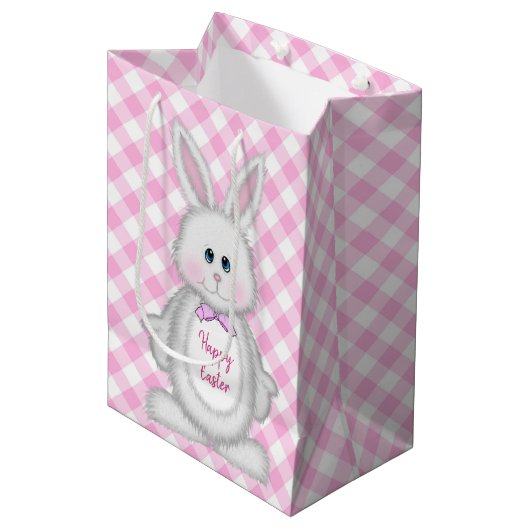 Sac Cadeau Moyen Lapin De Pâques Sur Ginhgam (Devant Angle)