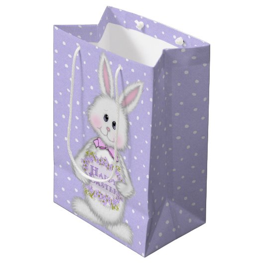 Sac Cadeau Moyen Lapin De Pâques Sur Les Pois (Devant Angle)