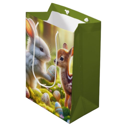 Sac Cadeau Moyen Lapin et Pauvreté avec oeufs de Pâques (Devant Angle)