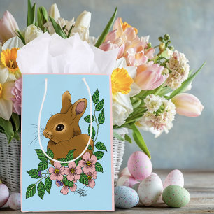 Sac Cadeau Moyen Lapin Lapin Fleurs Roses
