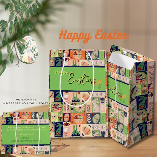 Sac Cadeau Moyen Lapin vert rose coloré