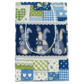 Sac Cadeau Moyen Lapins en patchwork bleu (Devant)