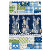 Sac Cadeau Moyen Lapins en patchwork bleu (Dos)