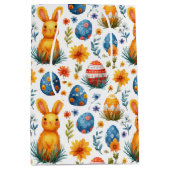 Sac Cadeau Moyen Lapins, Oeufs et Fleurs - Pâques (Devant)