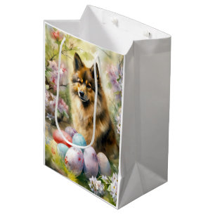 Sac Cadeau Moyen Lapphund finlandais avec oeufs de Pâques