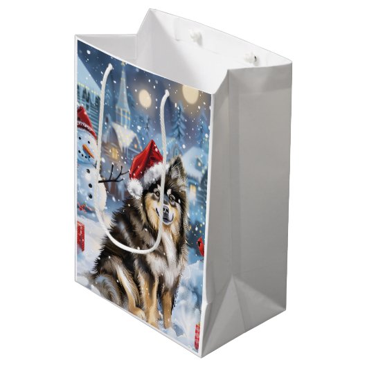 Sac Cadeau Moyen Lapphund finlandais Winter Wonderland Noël Joie (Devant Angle)