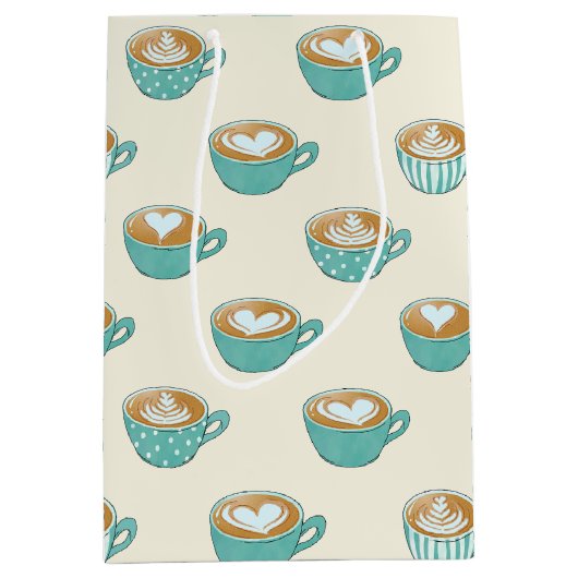 Sac Cadeau Moyen Latte Art dans de mignons cafés bleus (Devant)