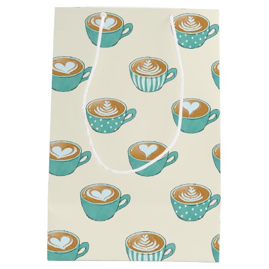 Sac Cadeau Moyen Latte Art dans de mignons cafés bleus (Dos)