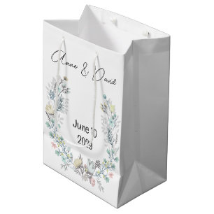 Sac Cadeau Moyen Laurel d'aquarelle mariage avec des noms