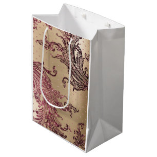 Sac Cadeau Moyen Lavage de bague Glam Or Pailleté Cœurs Bourgogne