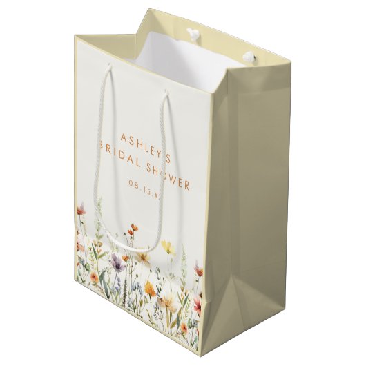 Sac Cadeau Moyen Lavage de fleurs sauvages de mariage champêtre (Devant Angle)