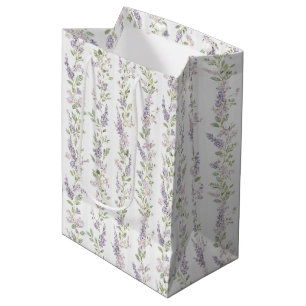 Sac Cadeau Moyen Lavande Blanc Fleurs Rayures Enterrement de Vie de