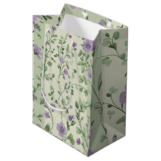Sac Cadeau Moyen Lavande et design botanique vert